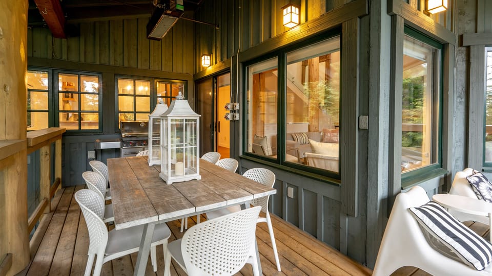 Deck Off Living Area With Dining Area, Gas Barbecue & Heating Lamps