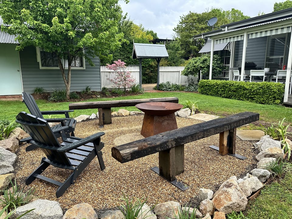 Back garden and firepit.