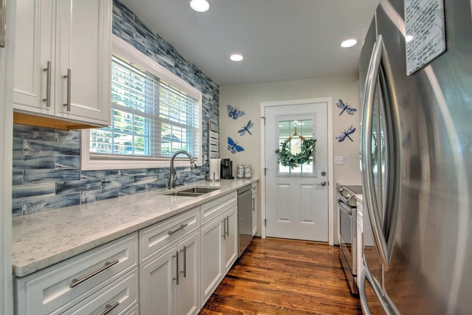Large stainless steel refrigerator, dishwasher, and stove are ready for your use!