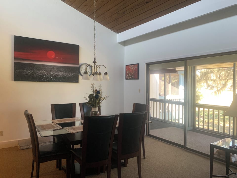 Dining area seats six