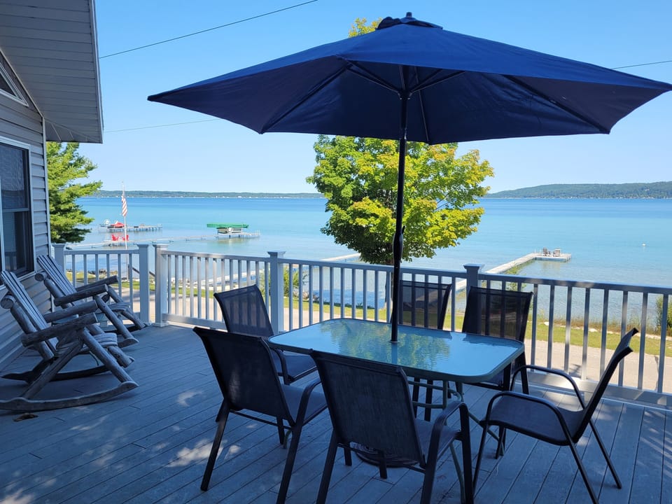 EXTERIOR:  Looking out over Crystal Lake from the second story deck at the property