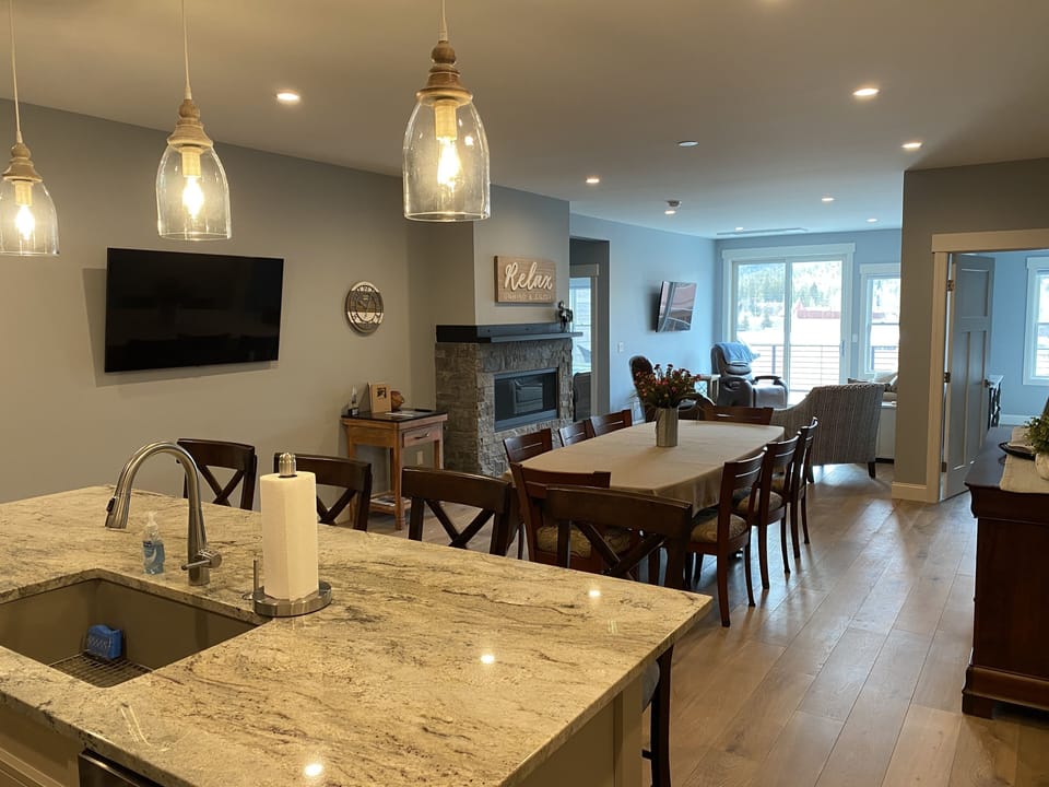 The dinning room seats 8 comfortably.  Open concept design throughout.