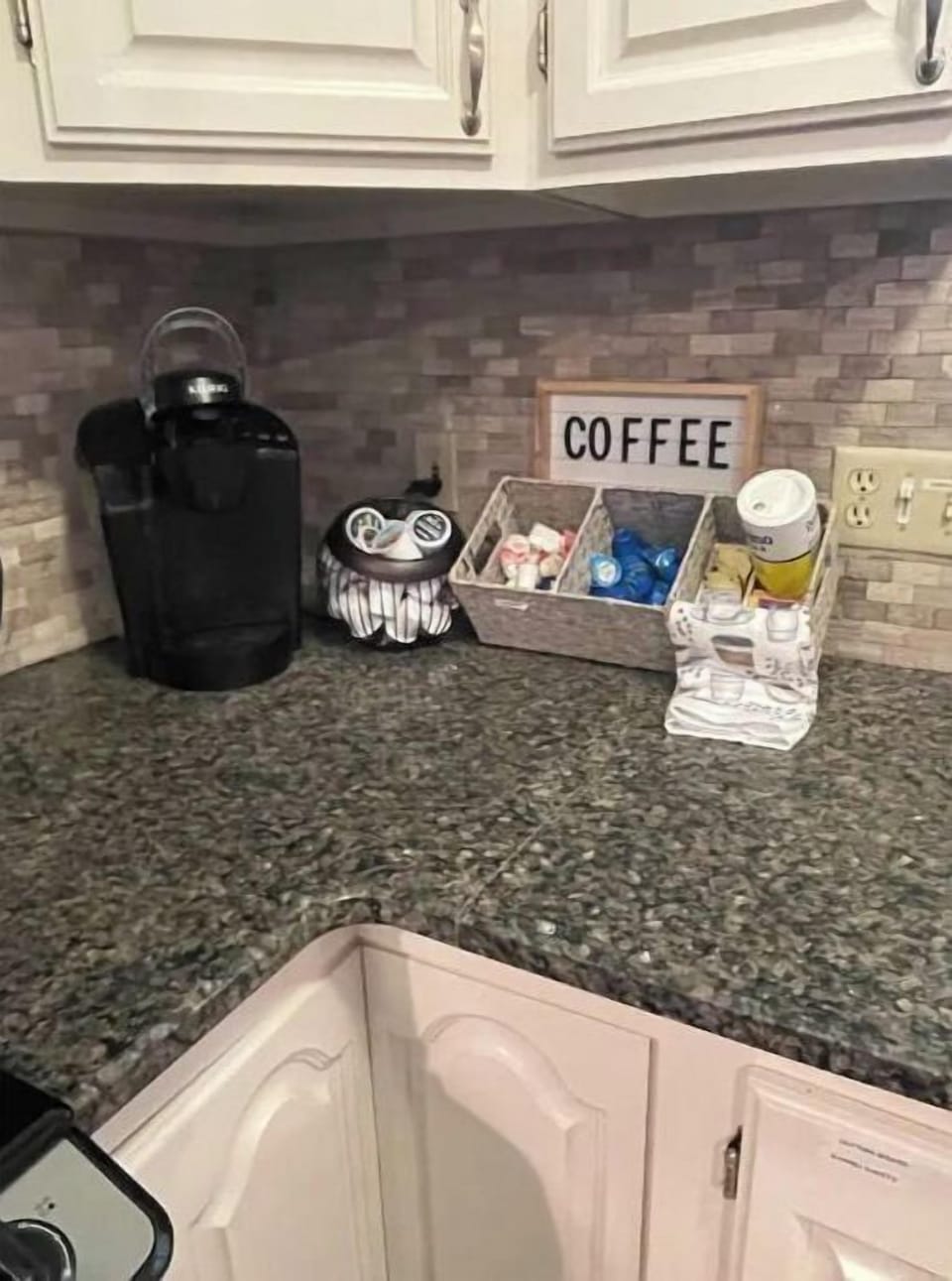 Coffee Station with coffee, creamer and essentials