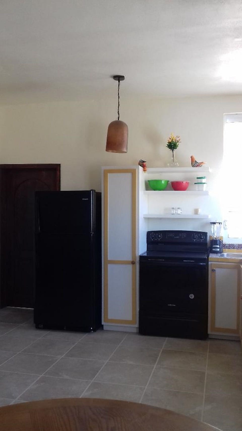 FULL KITCHEN, STOVE WITH OVEN, LARGER FRIG.
