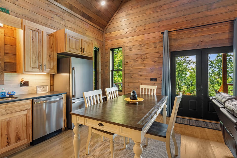 Dine with views of the trees and mountains right outside your door.