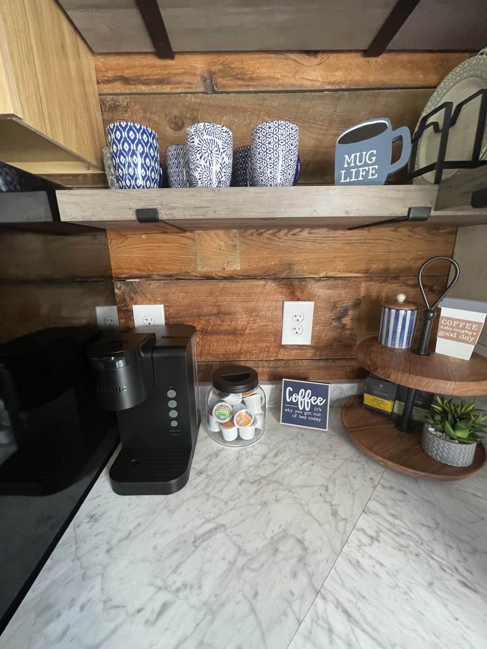 Coffee bar ~ Keurig, coffee pods, tea bags and sugar packets available. 