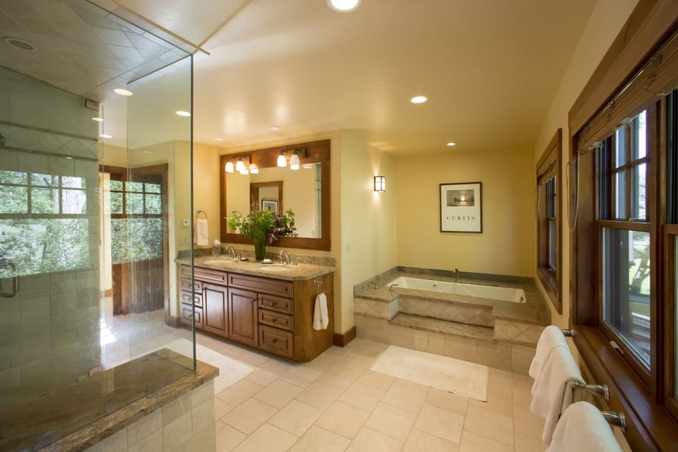 Master Bathroom with steam shower and jacuzzi bath