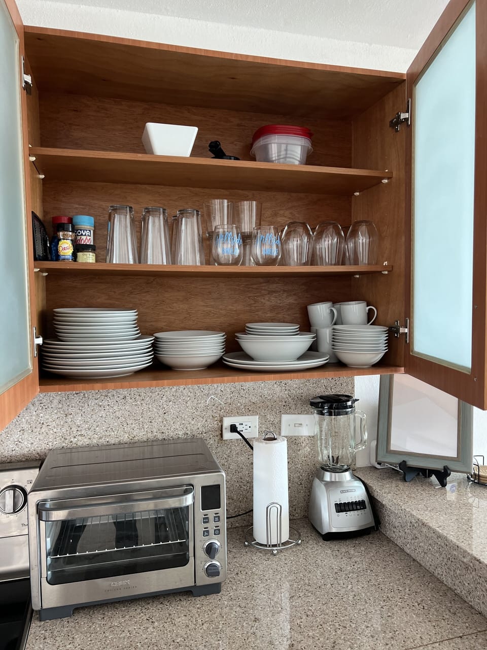 The kitchen is fully stocked. 