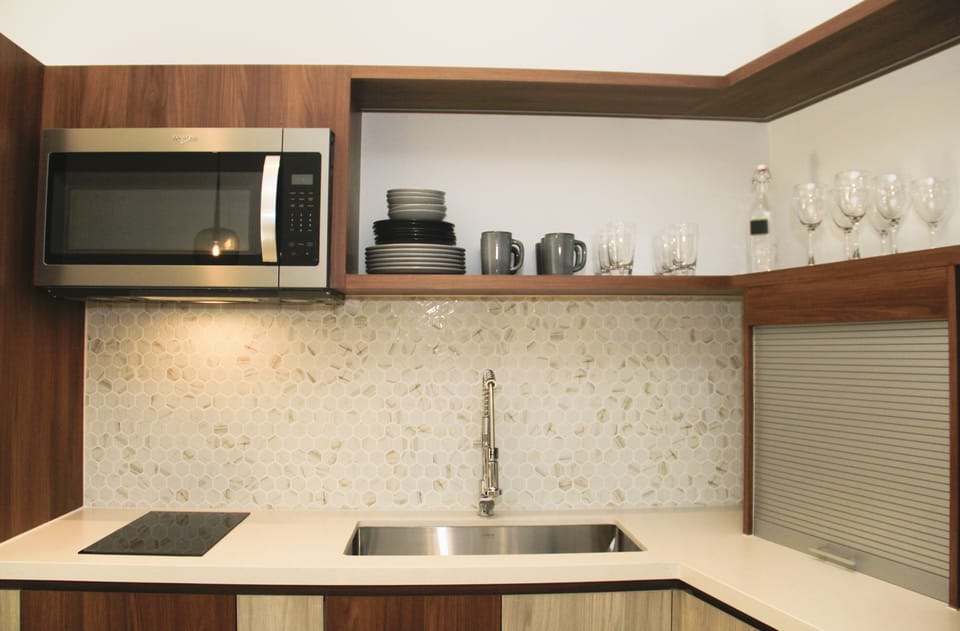 Luxury Suite, 2 Bedrooms, Ocean View | Private kitchen | Full-size fridge, microwave, stovetop, coffee/tea maker