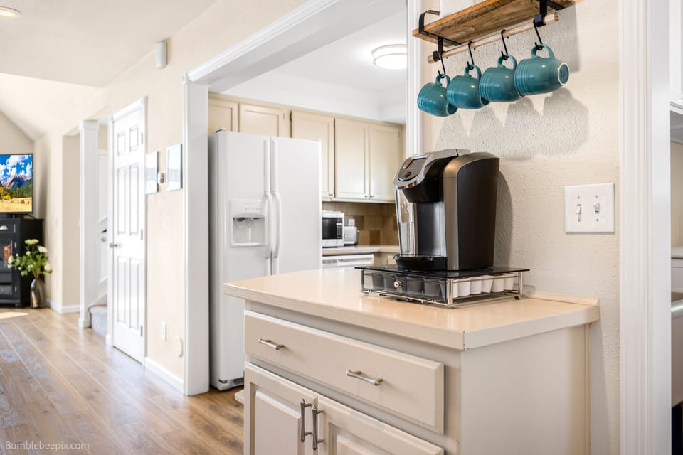 Stocked coffee and tea station.