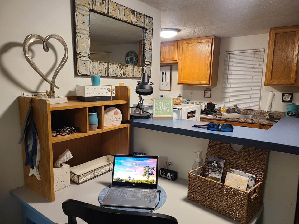 Need to work while on vacation?  We have a desk set up for you with Free Wifi 