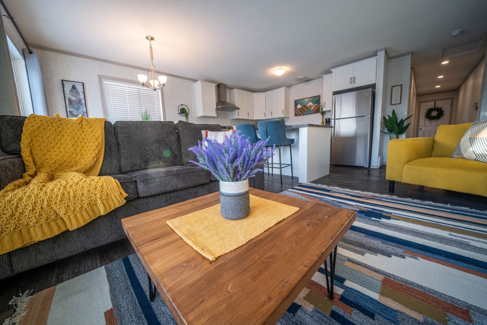 Open concept kitchen and living room.