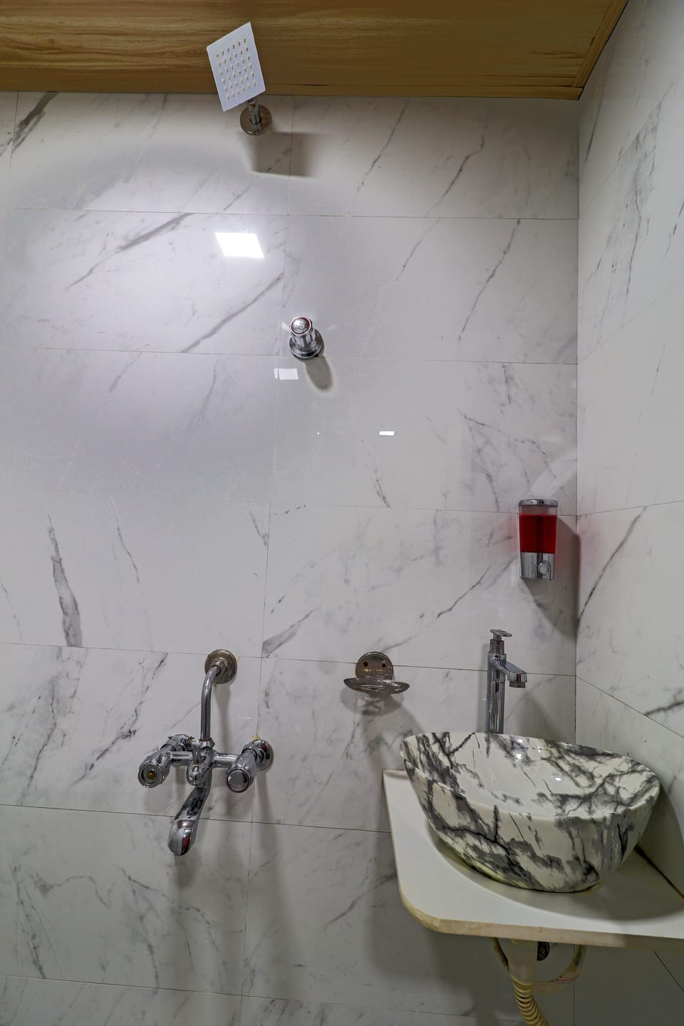 Shower, rainfall showerhead, soap