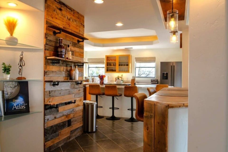 Kitchen and counter seating at bar area