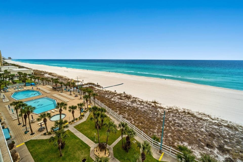 Balcony view looking straight to ocean and beach