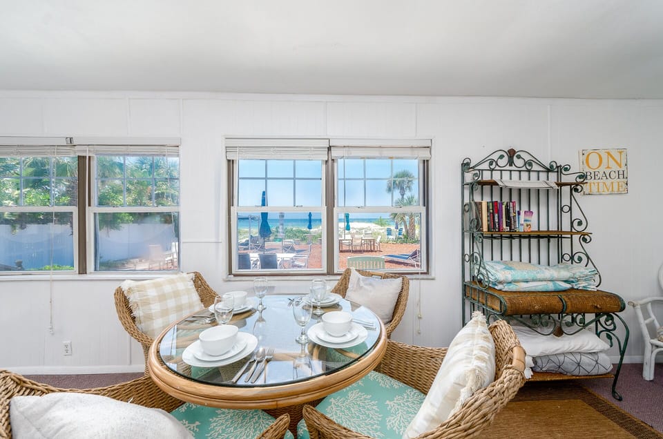 Breakfast nook on the enclosed porch.