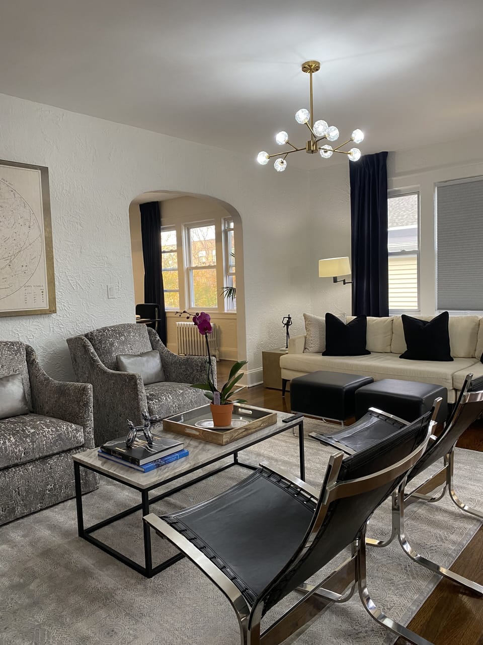 Modern design with 55' TV, Alexa music and more.