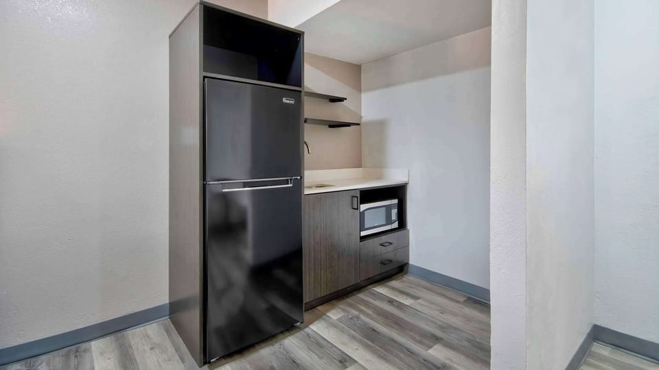 Full-size fridge, microwave