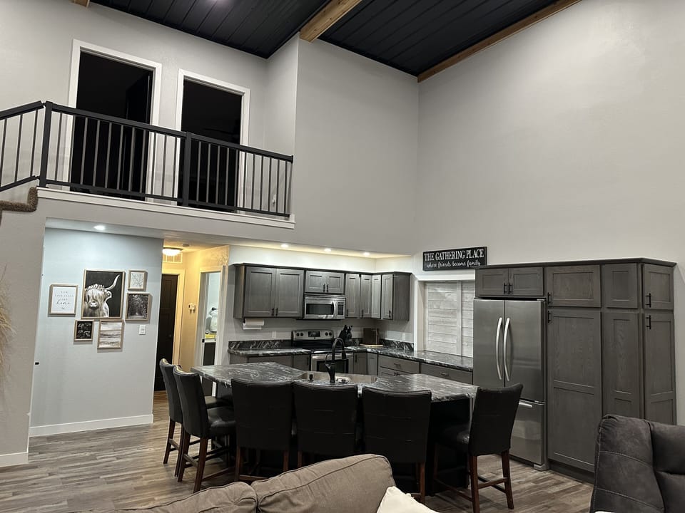 Here is the kitchen and the bathroom is directly behind the kitchen.  