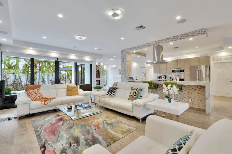 Modern and stylish: `Sleek lines and statement pieces make this living room a design dream.`