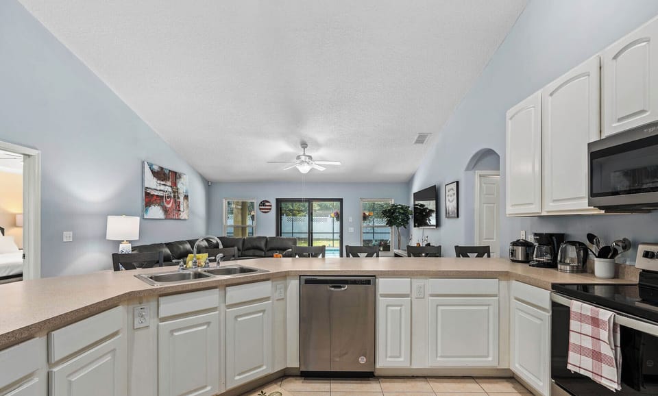 Bright and open kitchen with easy access to the living and dining areas.