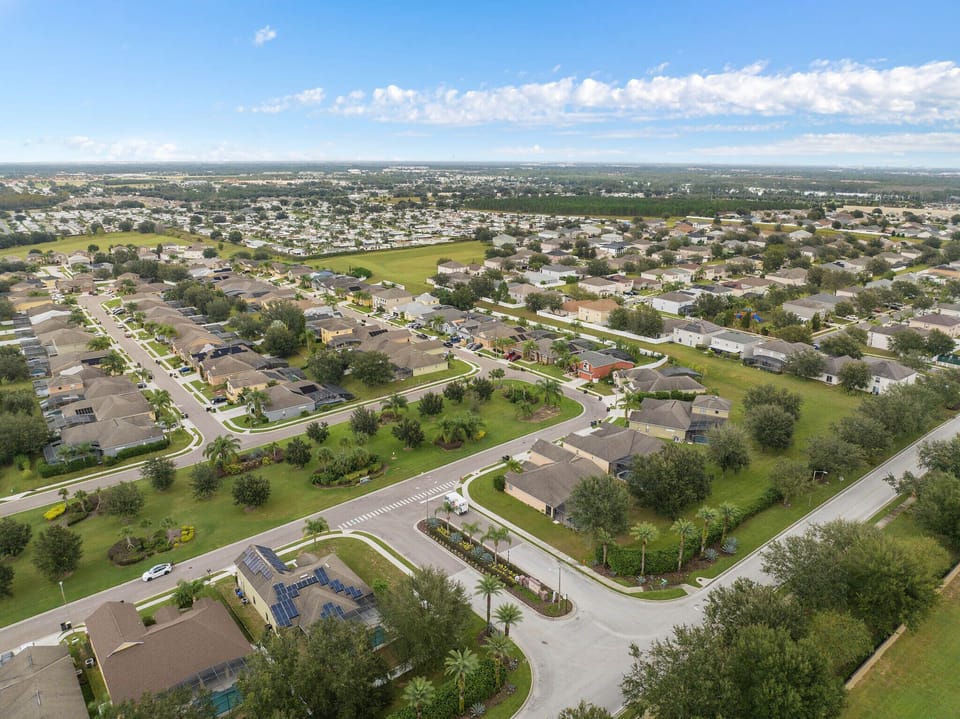 Stunning aerial view showcasing the neighborhood and surrounding area.