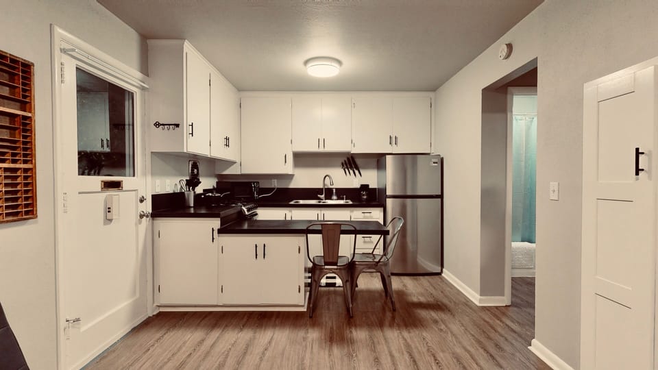 Kitchen with seating for 2.