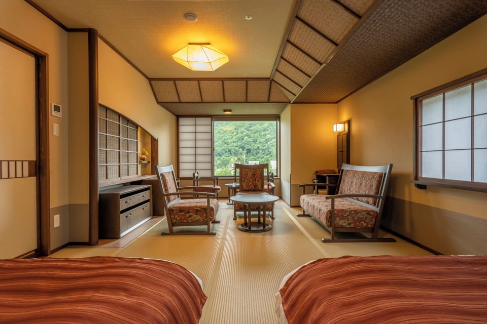 Quadruple Room 49sq, Non Smoking, Canyon side, with Hot Spring Bath | In-room safe, free WiFi, bed sheets