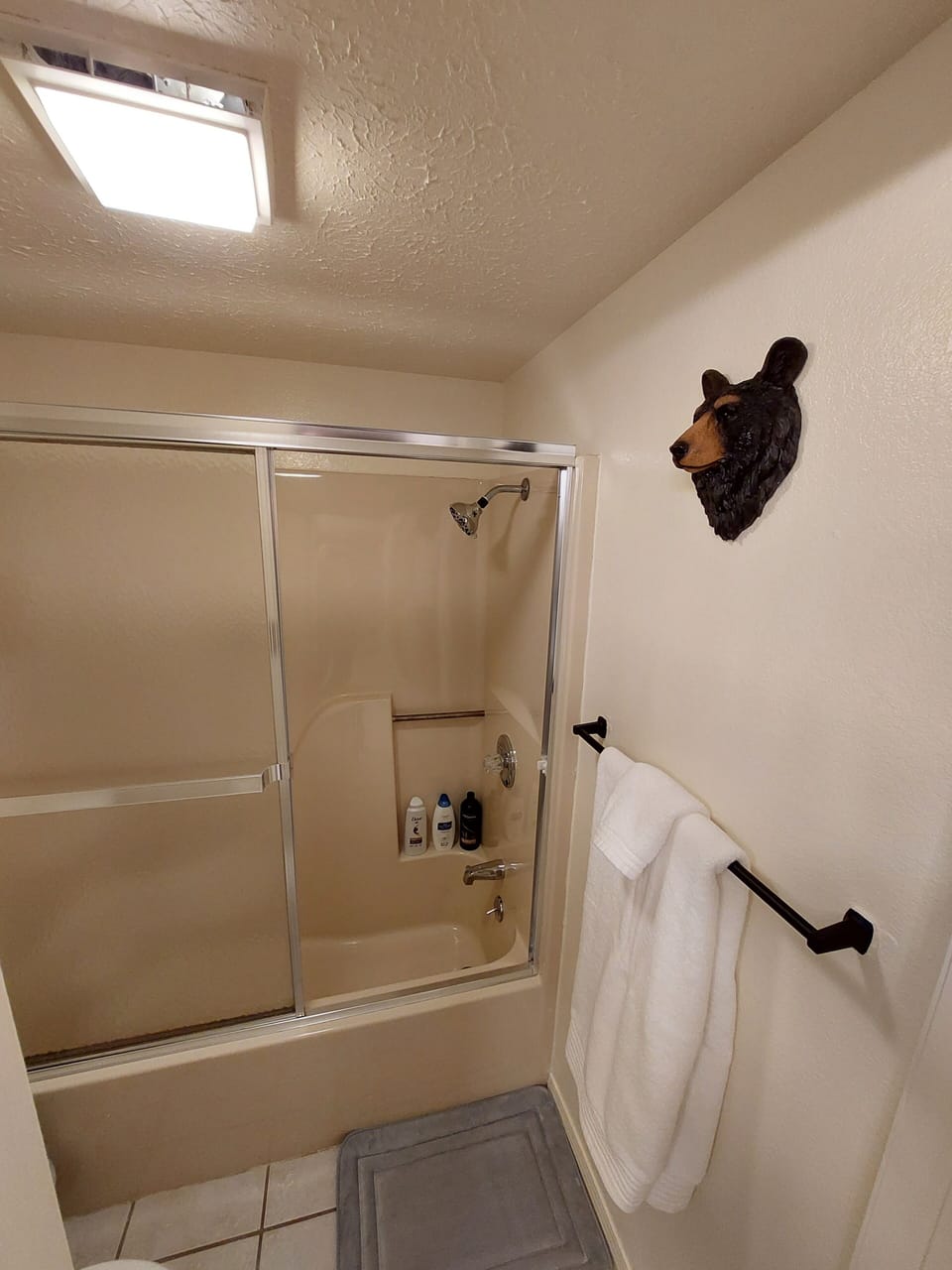 Master Bathroom with unique rustic decor and all the amenities of home!