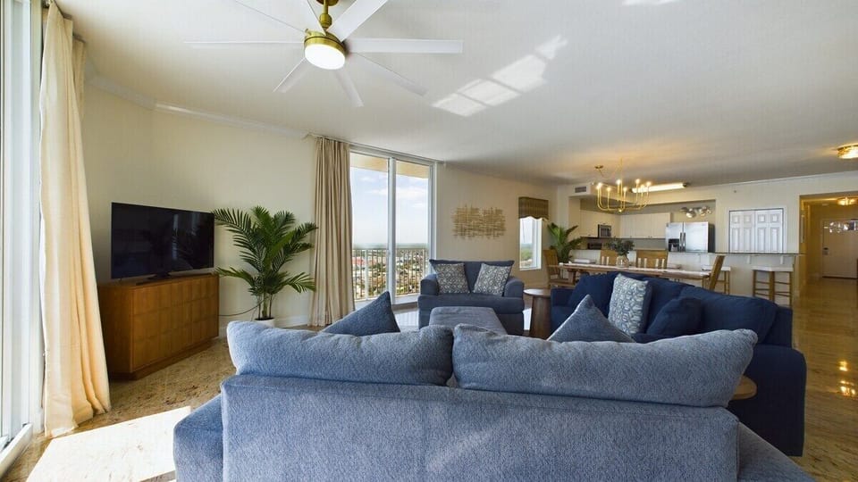 Open concept living area with coastal views