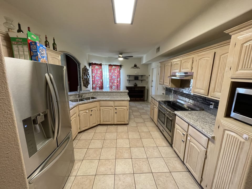 kitchen and nook in the background 