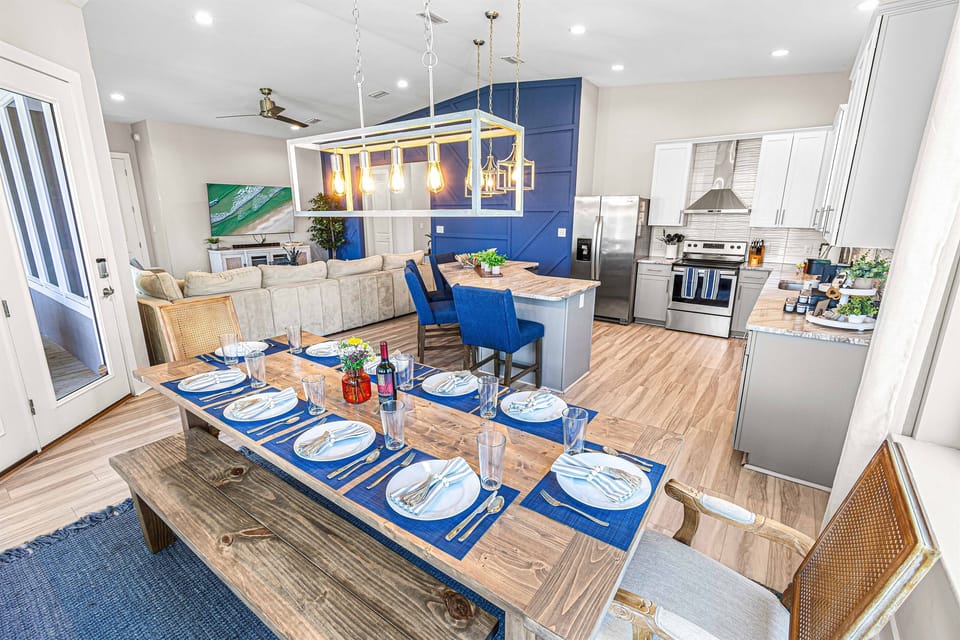 Open layout keeps everyone connected - from meal prep to movie night.