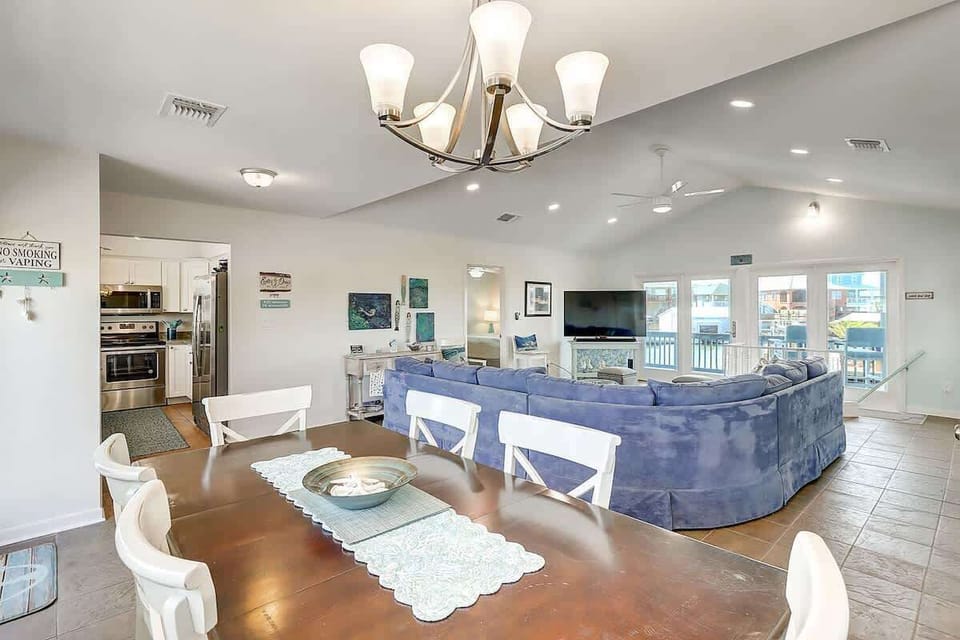 Open Living, Dining, and Kitchen . 