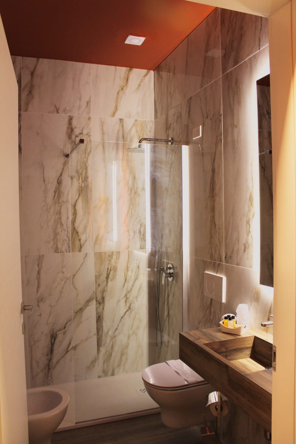 Shower, rainfall showerhead, hair dryer, bidet