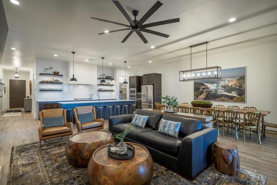 Easily gather large groups in this open concept space