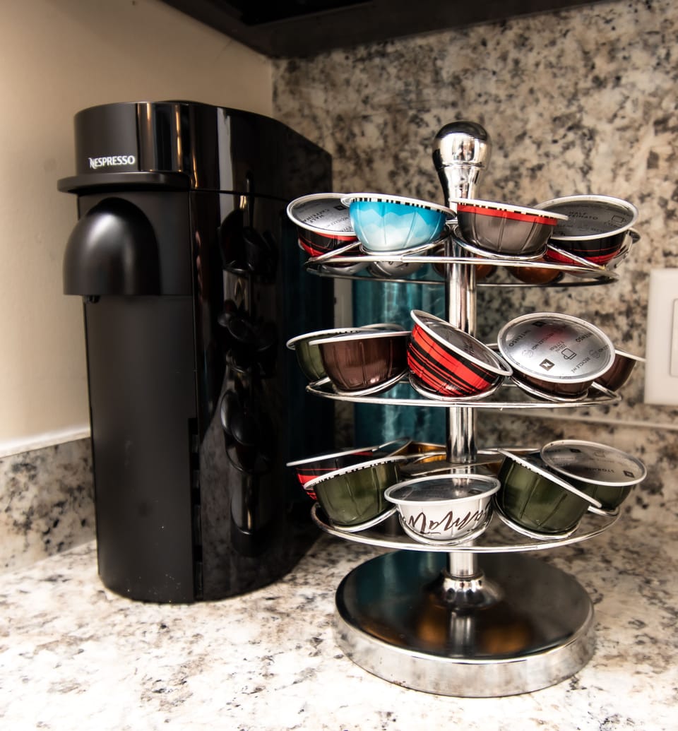 New Nespresso with a variety of coffees from which to choose.