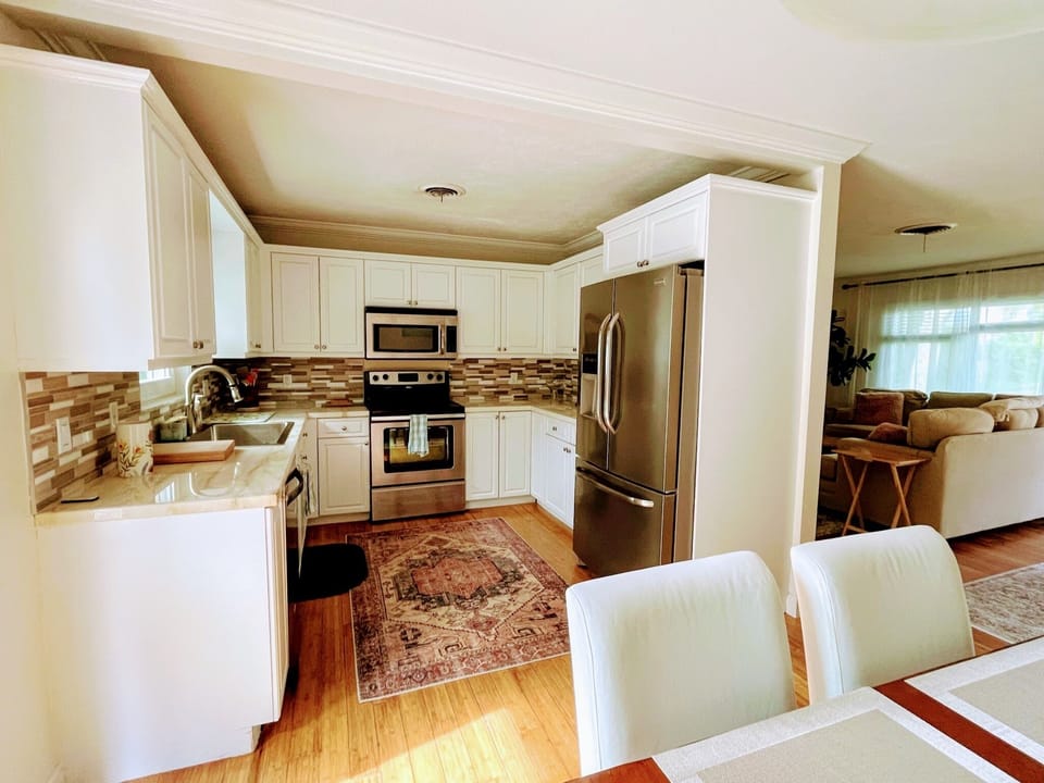 Kitchen and Living Room view from Dining Room