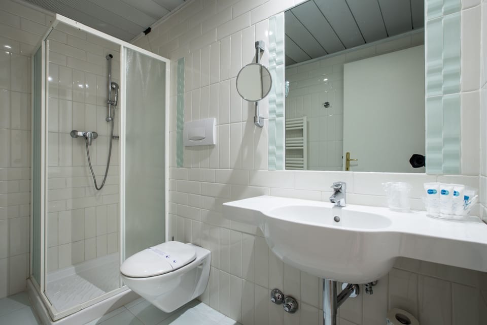 Shower, free toiletries, hair dryer, bidet