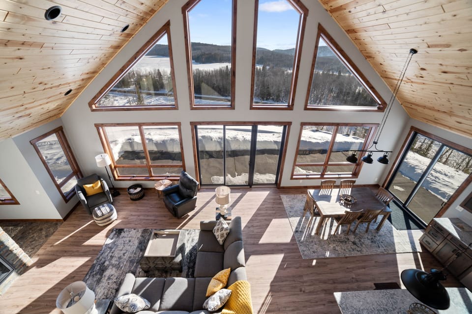 Main living area with beautiful views of Lax Lake.  
