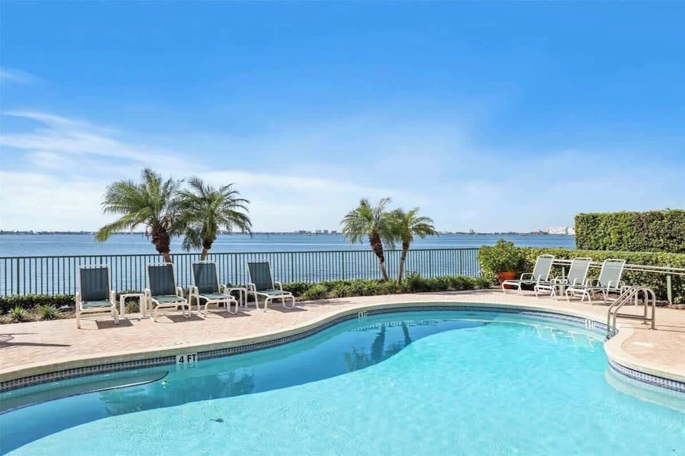 Resort pool available for your use in our top floor, bay front view apartment in Boca Ciega Resort, St. Petersburg.