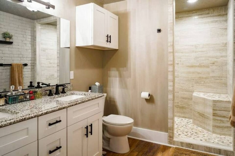 Gorgeous newly remodeled bathroom off of the master bedroom with walk-in shower.