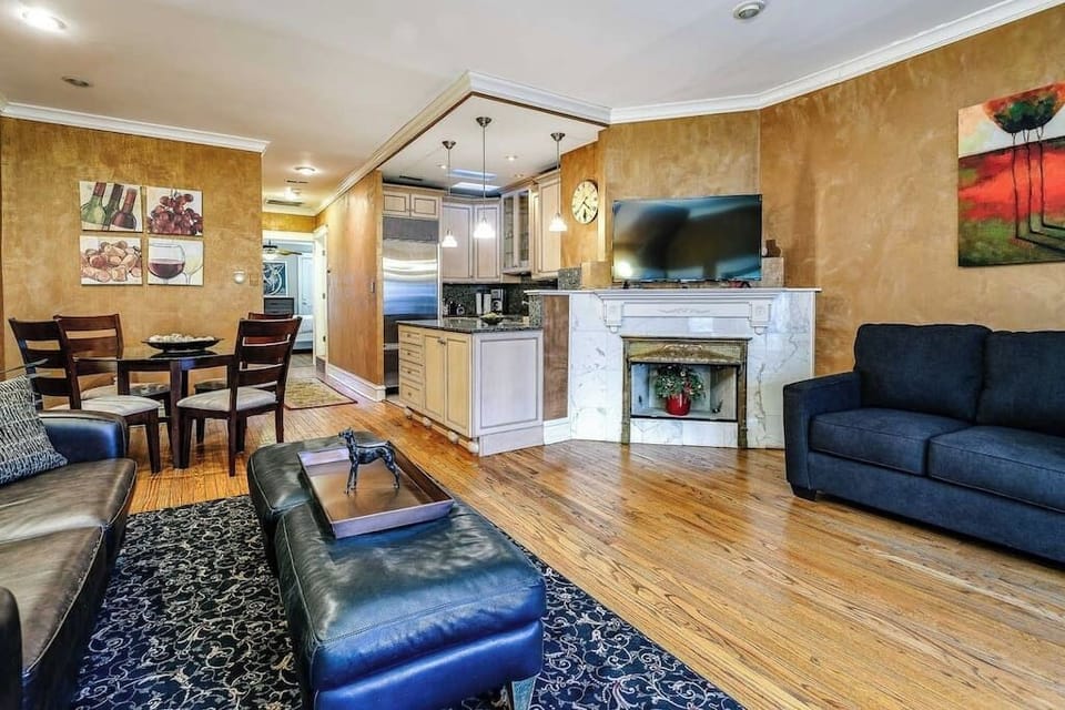 Living Room with pullout couch (denim colored couch)