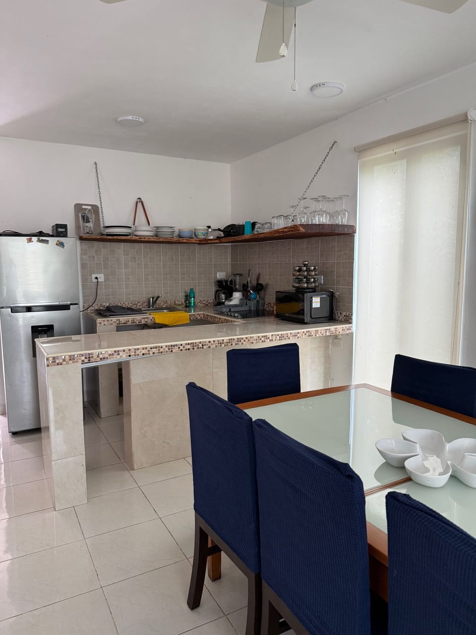 Espresso maker, fridge, microwave, blender