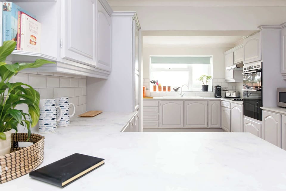 The spacious countertops are perfect for cooking, drinking, reading or writing.
