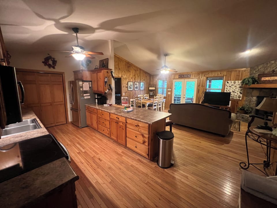 Main level kitchen, dining, and living area