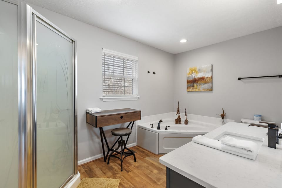 Master Bathroom has a Soaking Tub and Separate Shower