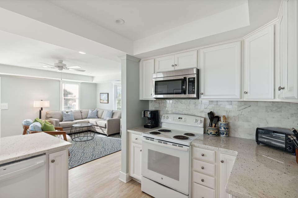 Open kitchen with everything you need to cook a meal for friends and family.