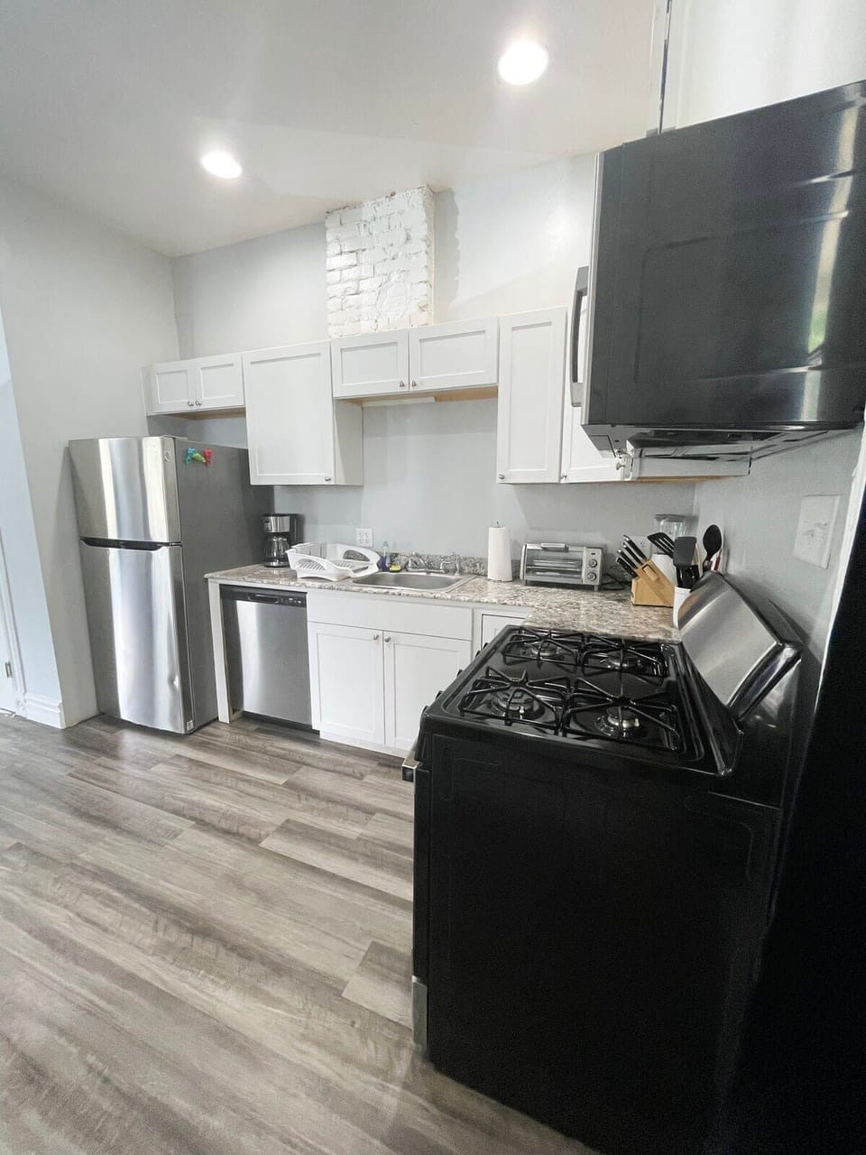 Includes a toaster, drip coffee pot and all cooking utensils and much more!
You will find all the cleaning supplies you will need under the sink.