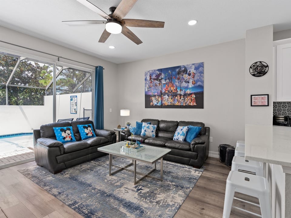 Open living room with cozy seating at Belle’s Villa in Windsor Hills