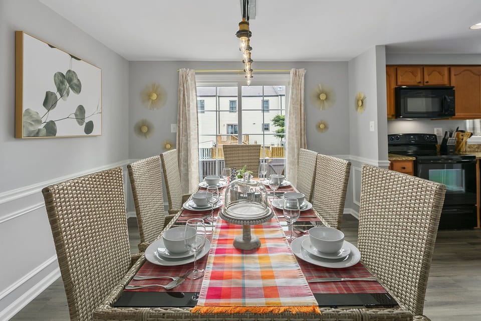 Elegant rattan dining table, comfortably sits eight